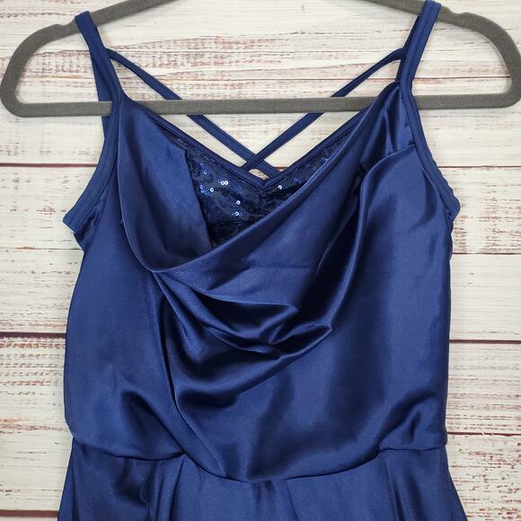 Weissman Blue Fairy Silky High Slit Dress Size ? Whimsy Stretch Leotard Lined - Picture 6 of 15
